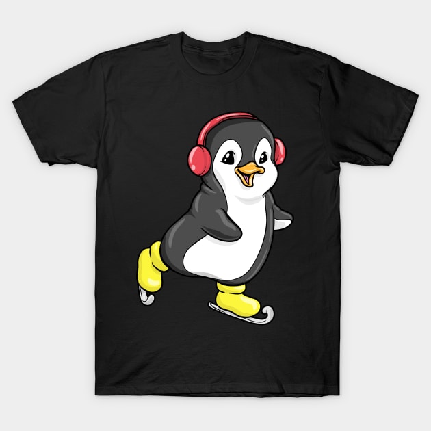 Penguin at ice skating with ice skates T-Shirt by Markus Schnabel